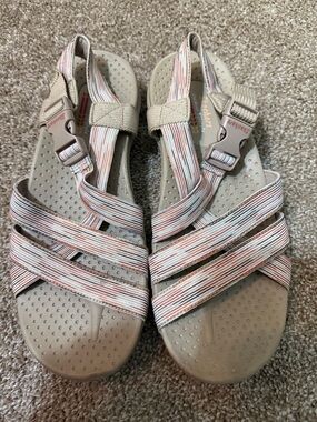 Skechers Women's Multi-Striped Taupe Comfort Sandals